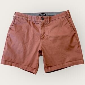 Express Mens Hyper Stretch Slim Chino Casual Shorts 6" Inseam Size 33 Brown Red
